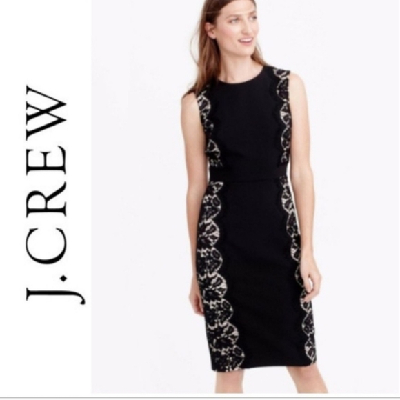 J.Crew Black Lace Panel Sheath Dress Cocktail Formal Size 2 - Picture 1 of 12